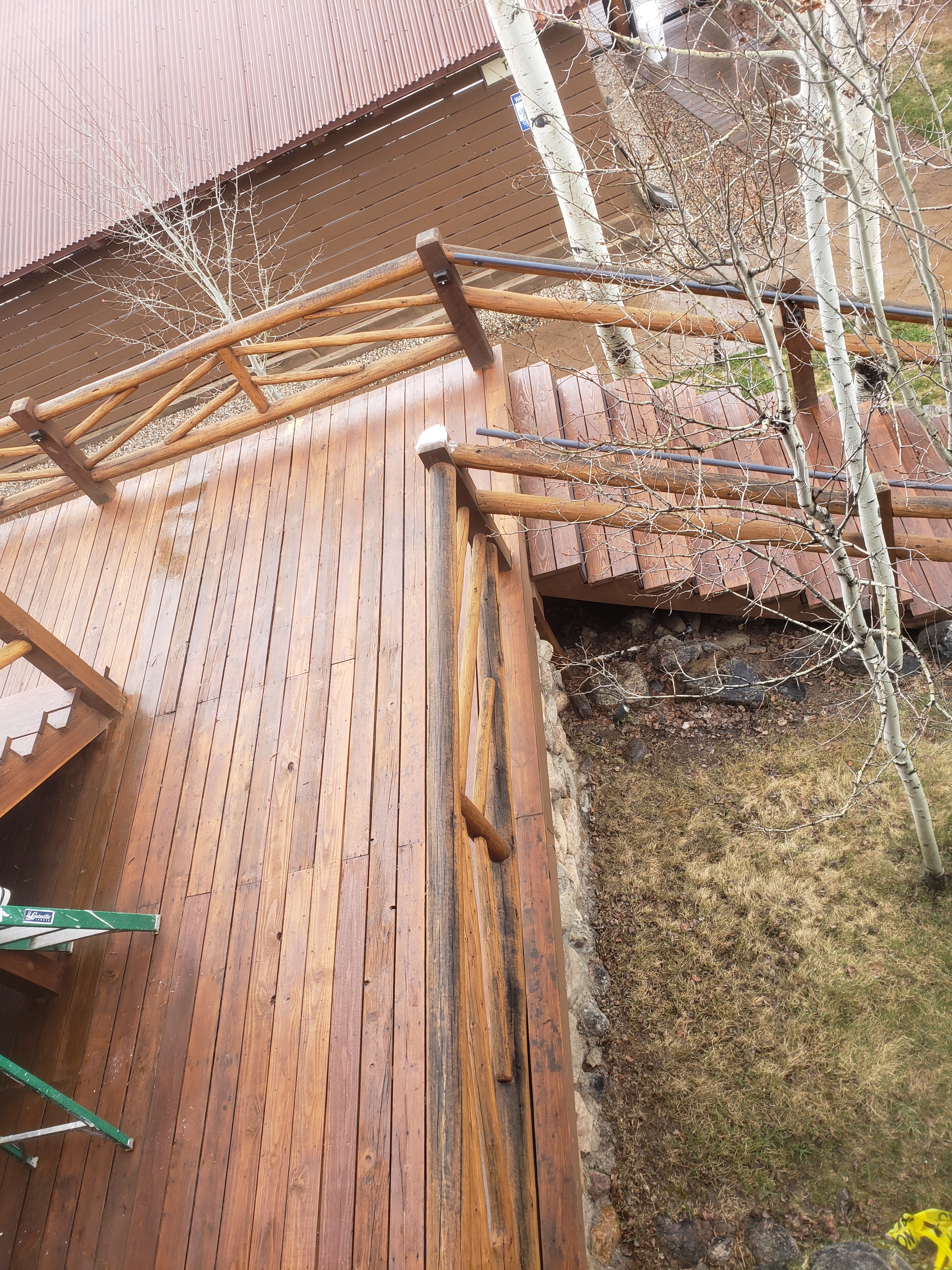 Overhead view of lodge boardwalk and railings