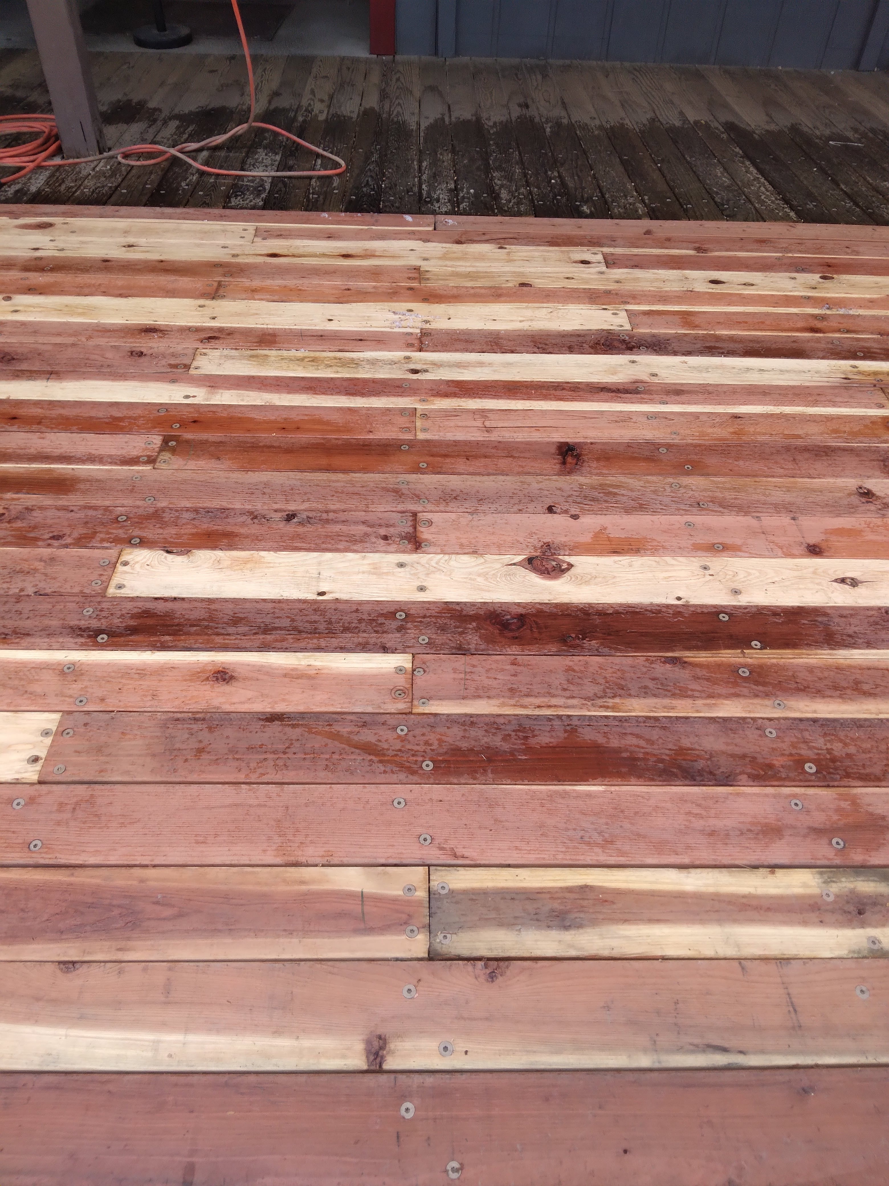 Close detail of new boardwalk boards and fasteners